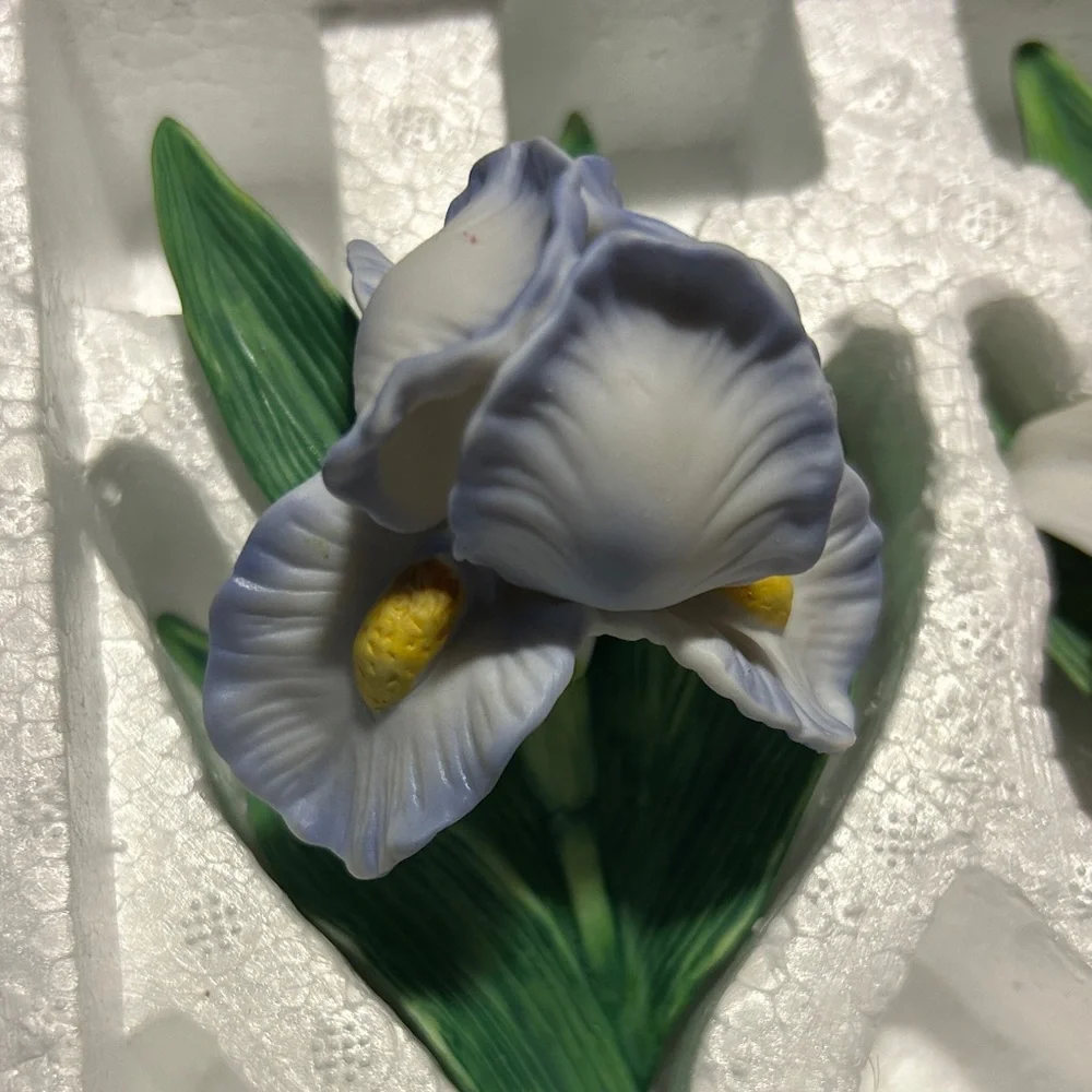 Vintage NIB Home Interior Floral Porcelain Home Accents - White and Pink Blue